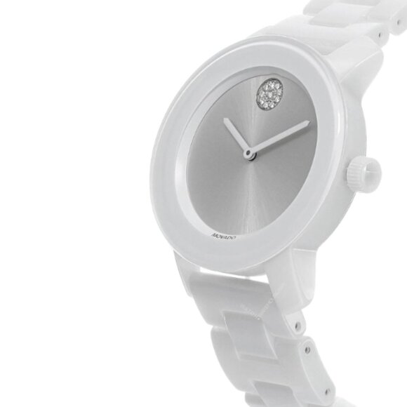 MOVADO BOLD 3600534 WHITE CRYSTAL SUNBURST DIAL CERAMIC BRACELET WOMENS WATCH